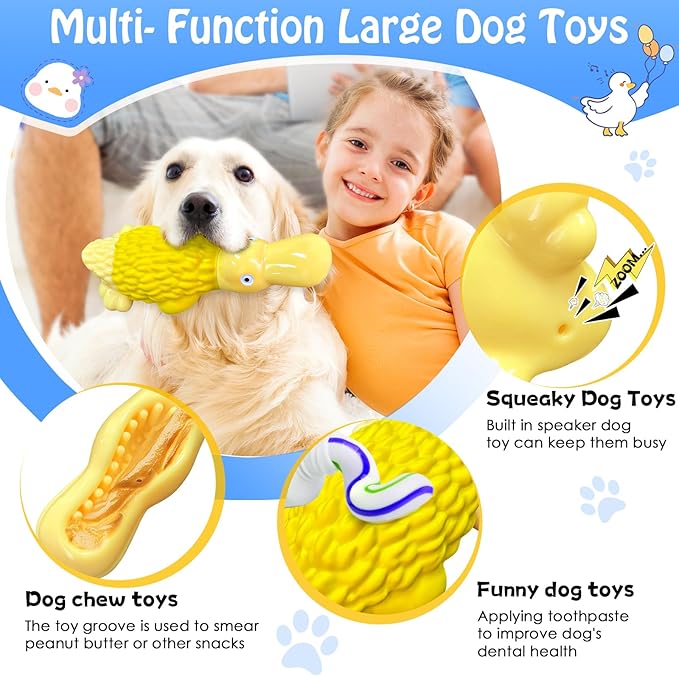 Dog Toys for Aggressive Chewers: Tough Dog Chew Toys-Large Squeaky Dog Toys for All Breed Sizes to Keep Them Busy (Yellow)