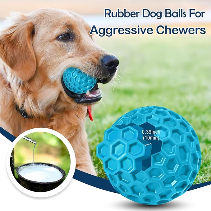 2 Pack Indestructible Squeaky Dog Balls, Cleans Teeth, Relieves Anxiety, Interactive Dog Toy for Aggressive Chewers, Rubber Ball Breeds, Outdoor Waterproof