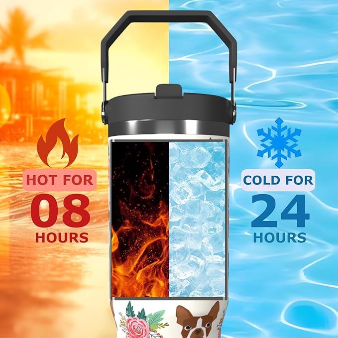 Dog Floral 30oz Tumbler with Top Handle Lid and Straw Insulated Water Bottle Travel Mug for Car Cup Office Coffe Mugs for Boy Girl Drink Hot and Cold (dogs)