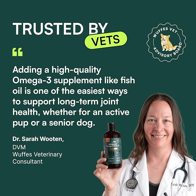 Wuffes Advanced Omega 3 Fish Oil for Dogs, Natural EPA & DHA Fatty Acids, Supports Healthy Skin and Coat, Joint Nutrition, Digestion & Immune System - 100% Pure Wild Alaskan Fish Oil, 16 Oz