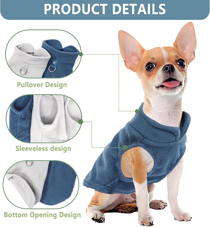 2 Pack Dog Sweater with Leash Ring Winter Warm Pet Sweater Thick Clothes Coat Fleece Dog Sweaters for Small Dogs Girl Boy for Chihuahua, French Bulldog, Dachshund,Large(12-18lbs)