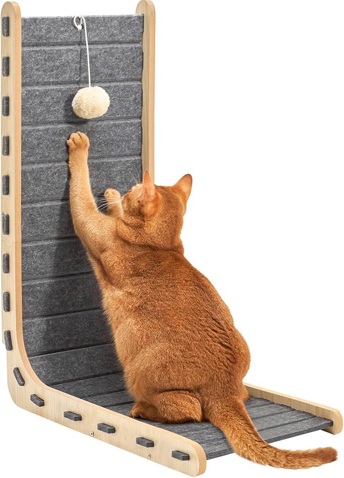 Cat Scratch Pad Felt Cat Scratcher for Indoor Cats Scratching Board Scratchers for Large Cat Scratch Furniture Protector with Ball Kitten Toys L Shape 26.8 Inch Grey