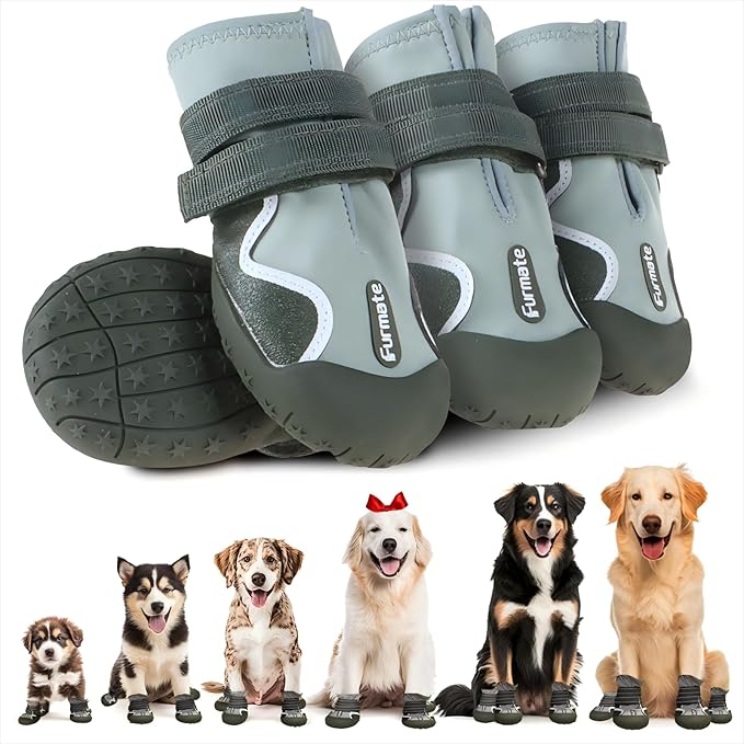 Dog Shoes for Large Small Medium Dogs,Dog Booties for Indoor Hardfloors Anti-Slip,Reflective Strip Waterproof Dog Boots & Paw Protectors for Outdoor Walking Hot Pavement,Winter Snow (Green-1)