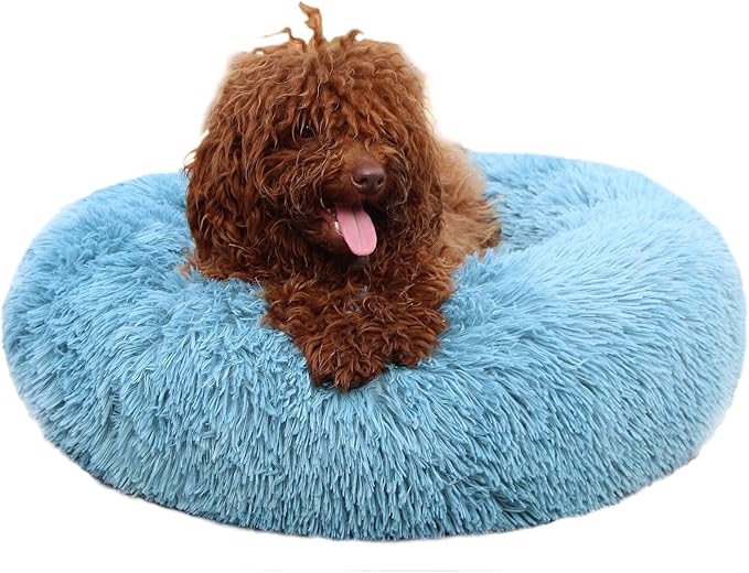 Small Dog Donut Bed for Small Dogs Machine Washable,Calming Donut Blue Dog Bed for Small Puppy with Anxiety,with Fluffy Soft and Comfy Faux Fur Cuddler Pet Bed for Small Pets