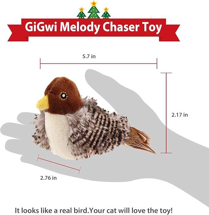 Gigwi Chirping Bird Cat Toy for Indoor Cats, Interactive Hangable Bird Cat Toy with Real Bird Sound and Feather, Automatic Bird Toy for Cats Exercise & Kicker to Self Play(No Flapping)