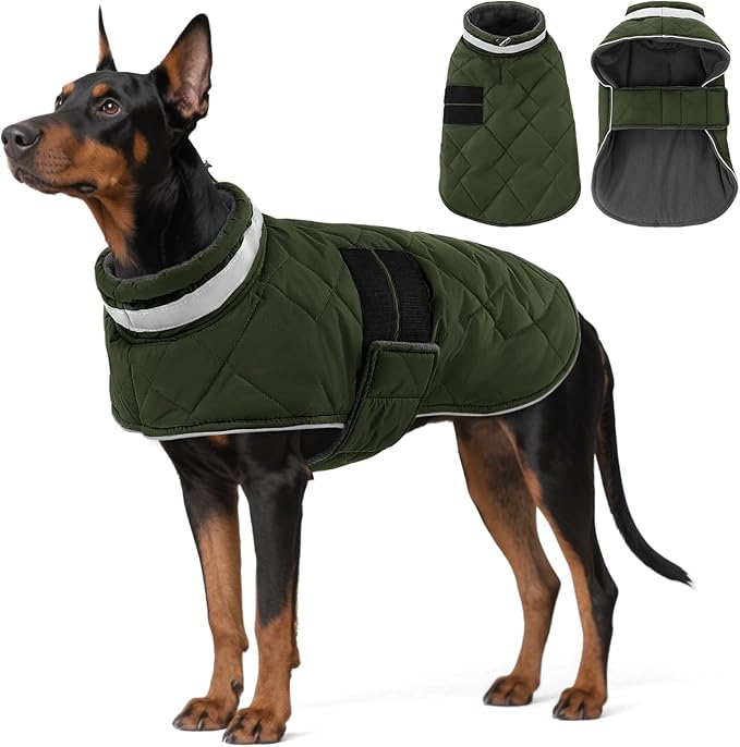 Dog Winter Coat Warm Padded Puppy Jacket Windproof Water Resistant Clothes for Small Medium Large Pets Christmas Sweater Outfit Vest(Green, XL)