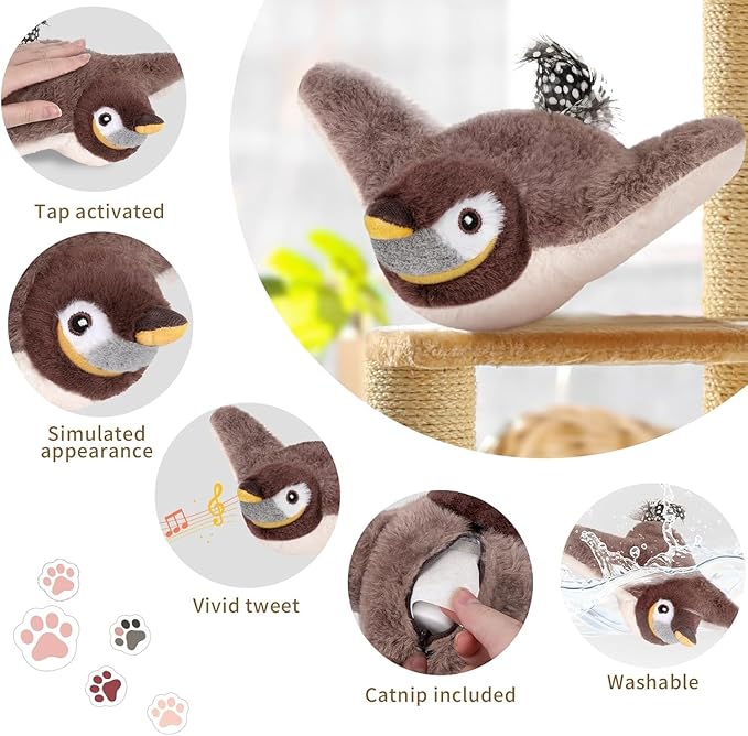 Cat Toys, Flapping Bird Cat Toy(No Flying), Interactive Catnip Toy with Springs & Catnip Bags, Chirping Noise Enrichment Moving Wings Dog Cat Kitten Toys, Flappy Flying Pets Toy for Indoor