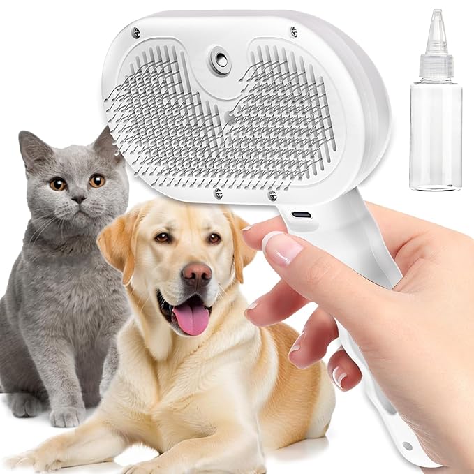 Pet Steam Brush for Dog & Cat, Water Brush for Long & Short Haired Pets with Mist Spray, Deshedding Tool, Pet Hair, Tangle-Free Grooming Brushs for Long/Short Haired Pets