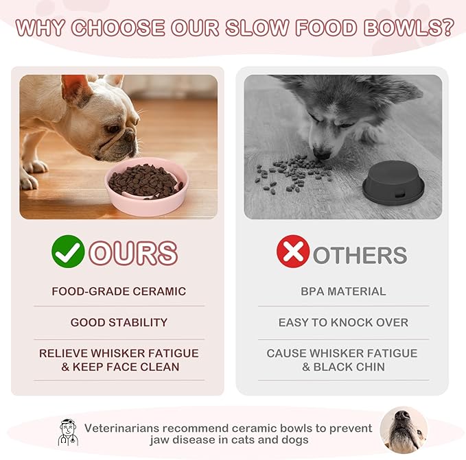 TRUVIC Ceramic Slow Feeder Dog Bowls Small Breed, 0.6 Cup Slow Feeder Cat Bowls for Fast Eaters, Ceramic Dog Food Dish no Black Chin, Puzzle Bowl for Small Dogs and Cats, Pink