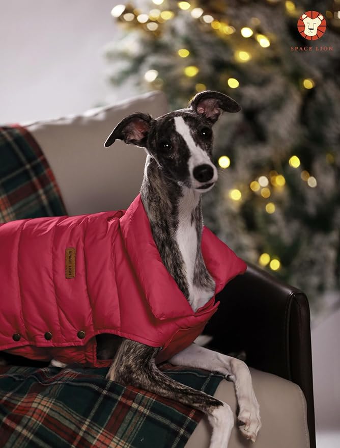 SPACE LION Puffer Jacket, Down Winter Coat, Waterproof, Windproof, Lightweight Jacket, Adjustable Fit for Medium Dogs(Red,L)
