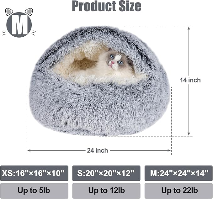 Cat Beds & Dog Bed with Cover Cave, Dog Beds for Small Dogs, Round Soft Plush Donut Calming Pet Bed for Indoor Cats or Small Dog, Washable Puppy Bed with Non-Slip Bottom-24inch