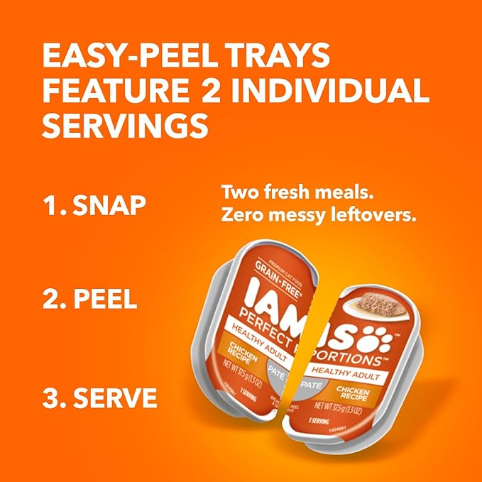 IAMS Perfect Portions Healthy Adult Wet Cat Food Pate, Chicken and Tuna Recipe Variety Pack, Easy Peel Twin-Pack Trays (12 Count, 24 Servings) (Pack of 2)