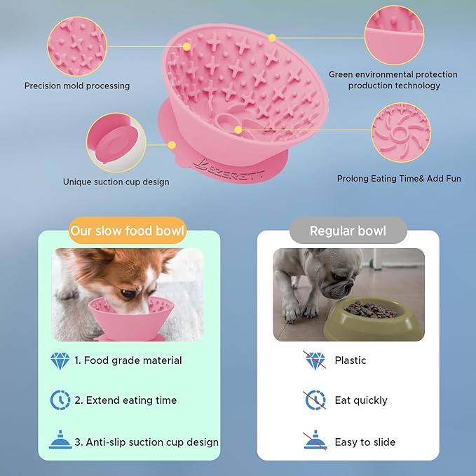 Dog Lick Bowl – Silicone Lick Mat for Dogs with Freeze Bone, Slow Feeder, Non-Slip Base, Includes Brush & Scraper, Large Opening for Anxiety Relief & Oral Health, Ideal for Frozen Treats (Pink)