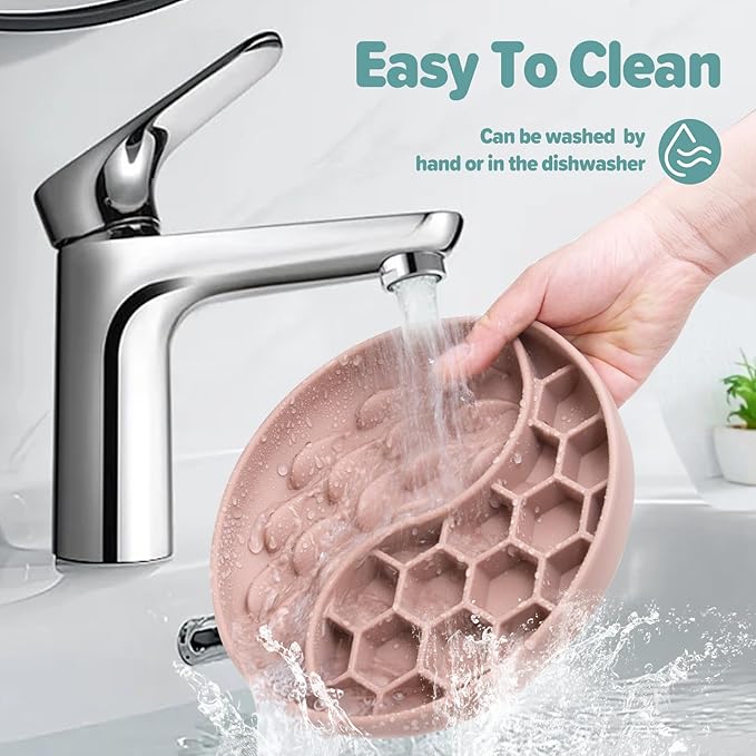 Slow Feeder Dog Bowls, Silicone Pet Food Bowls with Suction Cups, Non-Slip Dog Feeding Slow Down Pet Eating Speed for Fast Eaters, Anxiety Relief & Fun Added (Pink)