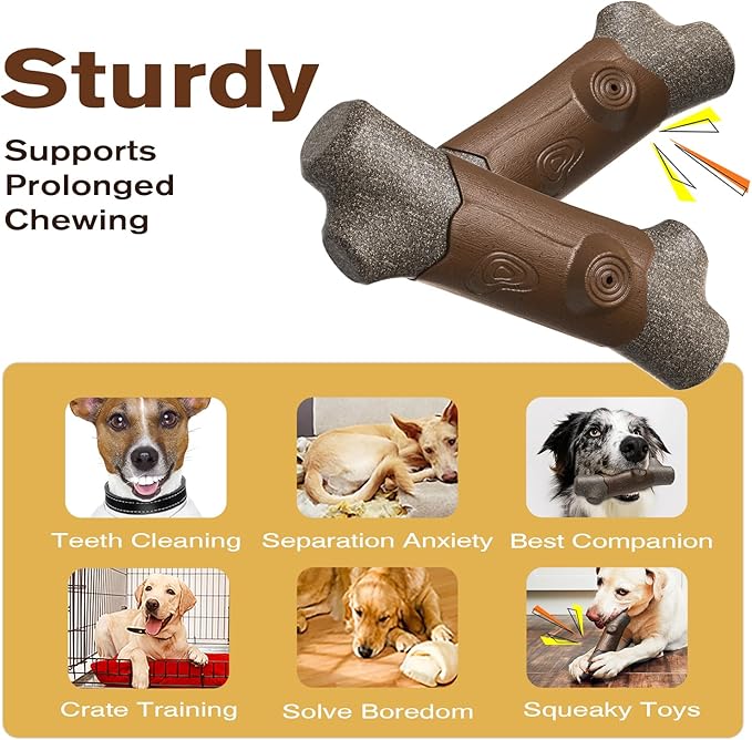 Dog Toys Chewers,Dog Chew Toy for Aggressive Chewers Sausages,Squeaky Dog Toy Interactive (Brown Bone)