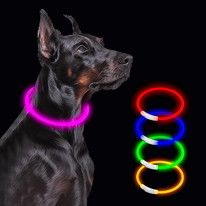 Led Light Up Dog Collar Rechargeable Waterproof, Glow in Dark Dog Collar, TPU Cuttable Lighted Dog Collars for Night Walking Charging USB, Safety for Small Medium Large Dogs Pink