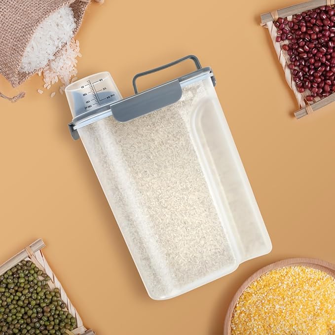 Rice Storage Container 10 Lbs, Airtight Food Dispenser with Large Spout and Cup for Pet Dog Cat Food Storage 7 Lbs