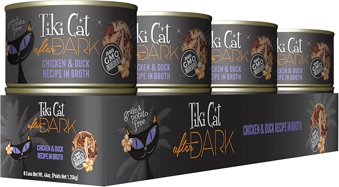 Tiki Cat After Dark, Chicken & Duck, High-Protein and 100% Non-GMO Ingredients, Wet Cat Food for Adult Cats, 5.5 oz. Cans (Pack of 8)