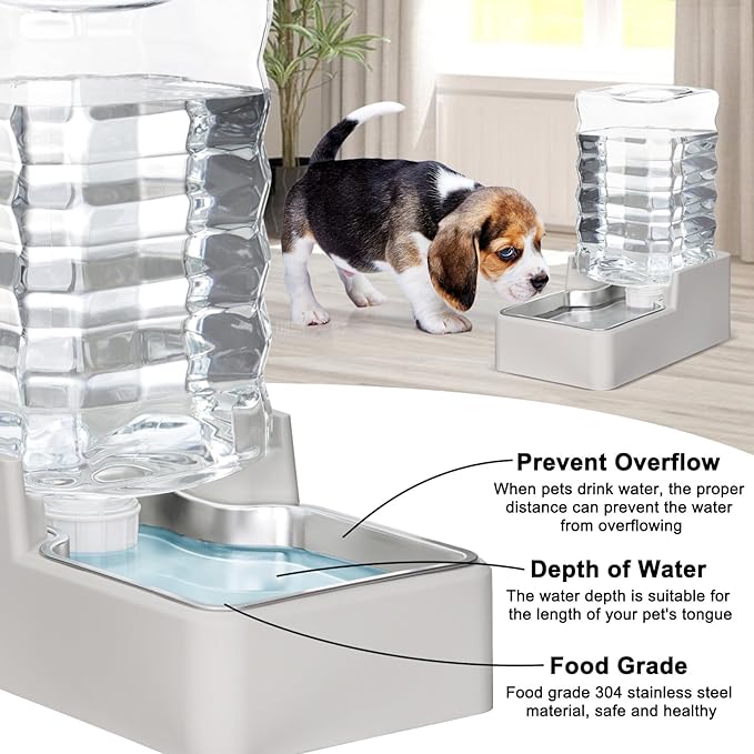 RIZZARI Stainless Steel Pet Water Feeder: 7L Automatic Leak-Proof Gravity Dispenser for Cats Dogs Indoor Outdoor Use(Beige Without Filter,7L)
