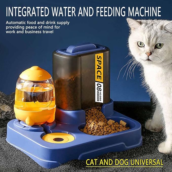 Automatic Dog Cat Feeder and Water Dispenser, 2 in 1 Gravity Food Feeder and,Waterer Set with Pet Food Bowl for,Small Medium Dog Puppy Kitten - A Dual-use cup1;Pet toys2.4PCS