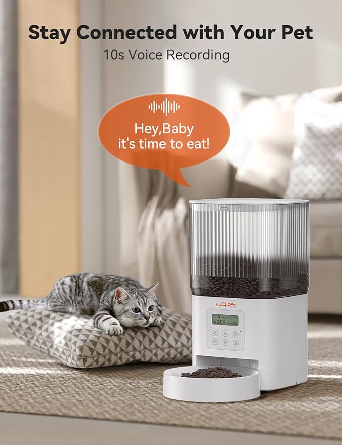 WOPET Automatic Cat Feeder, 4L Automatic Dog Feeder with 180-Day Battery Life, Programmable Cat Food Dispenser with Stainless Steel Bowl,1-6 Meals Per Day
