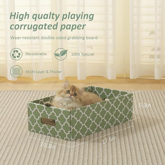 MECOOL Cat Scratching Board,5PC Cat Scratch Pad with Box,Reversible Corrugated Cat Scratcher Cardboard and Lounge Bed for Indoor Cats, Catnip
