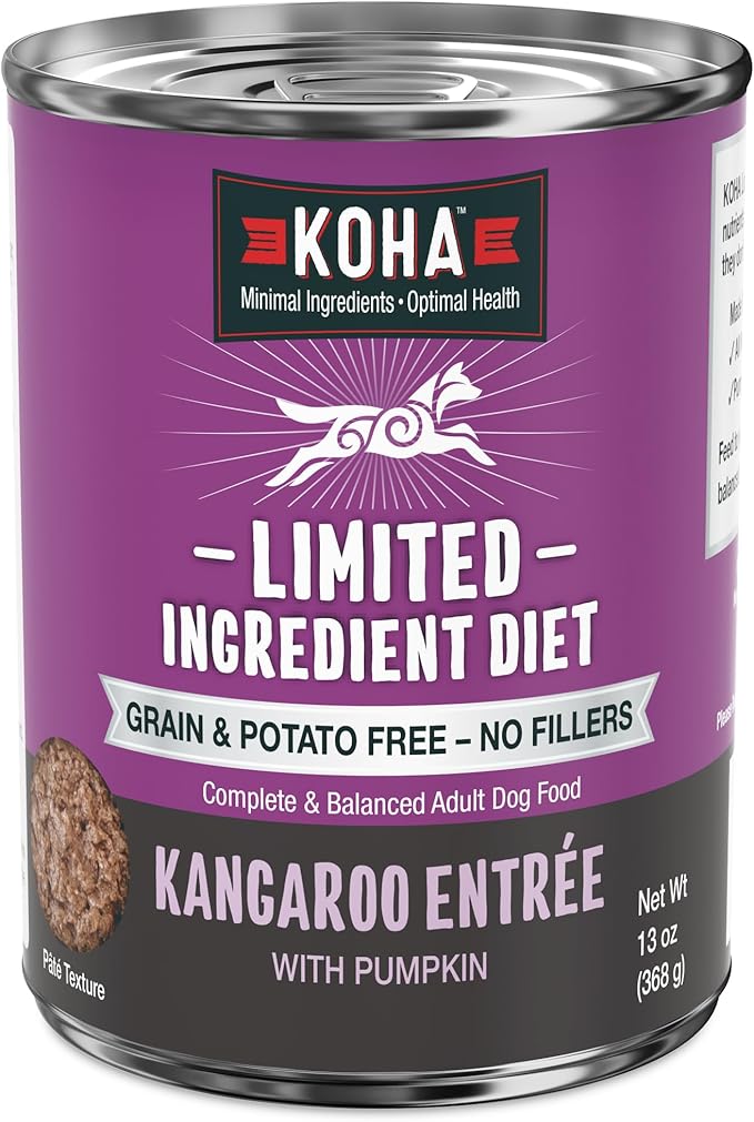KOHA Limited Ingredient Diet Kangaroo Entrée for Dogs - Grain Free Wet Dog Food with No Fillers - Sesnsitive Stomach Kangaroo Dog Food - 13 oz Pack of 12