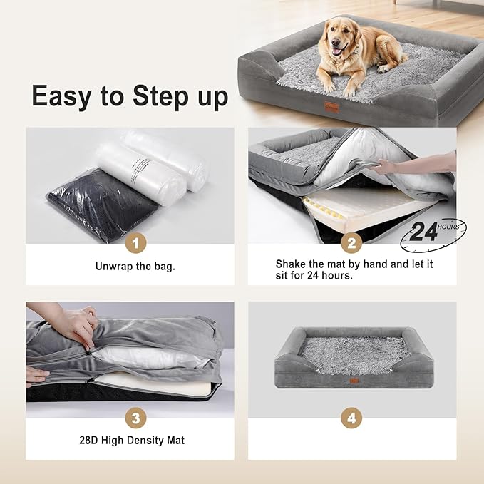 Gimars 3.7in Thickened Orthopedic Dog Bed for Large Dogs, Supportive Washable XL Dog Sofa Bed with Bolster & 28D Egg-Crate Mattress, Waterproof Lining for Anti Chewing & Biting