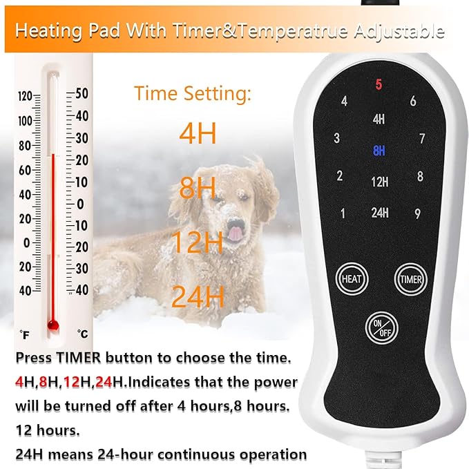 TJOY Pet Heating Pad Electric Heating Pad for Dogs and Cats Indoor Warming Mat Heated Pet Bed with Auto Power Off (Large: (32''x20''))