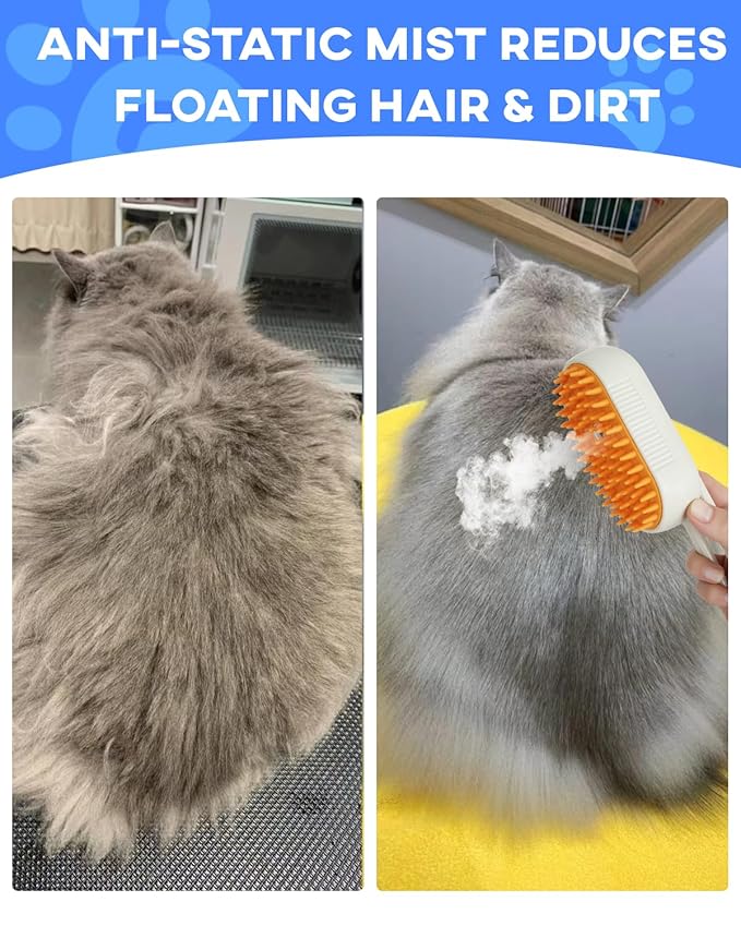 Luxelle Cat Steam Brush for Shedding – 4 in 1 Orange Pet Grooming Brush with Spray, Hair Removal, Massage & Cleaning – Anti-Static Defur Comb for Long & Short Haired Cats and Dogs