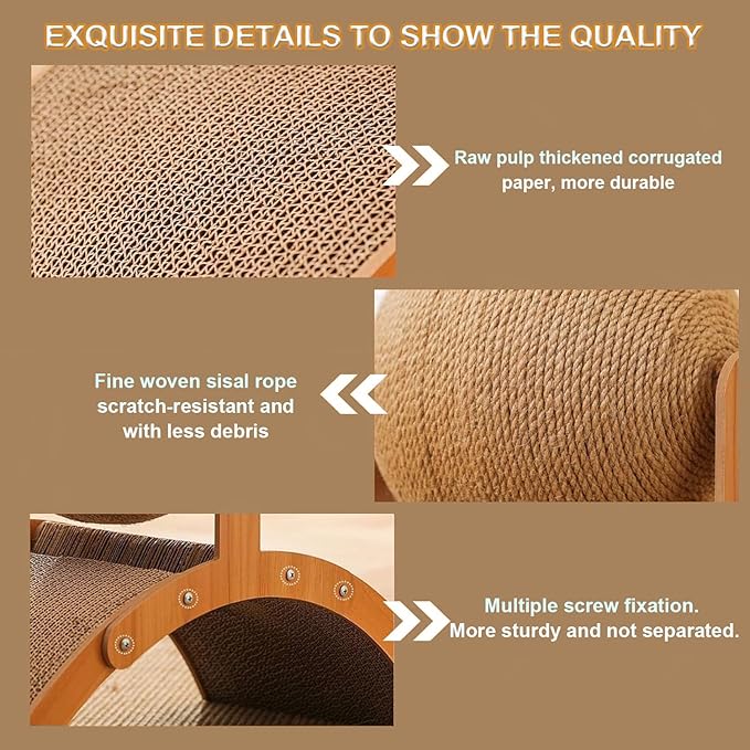 Sisal Cat Scratching Ball Toy, Interactive Cat Scratcher Board with Wooden Frame, Durable Scratch Toy for Indoor Cats, Wear-Resistant Ferris Wheel Design for Endless Fun! (Middle)