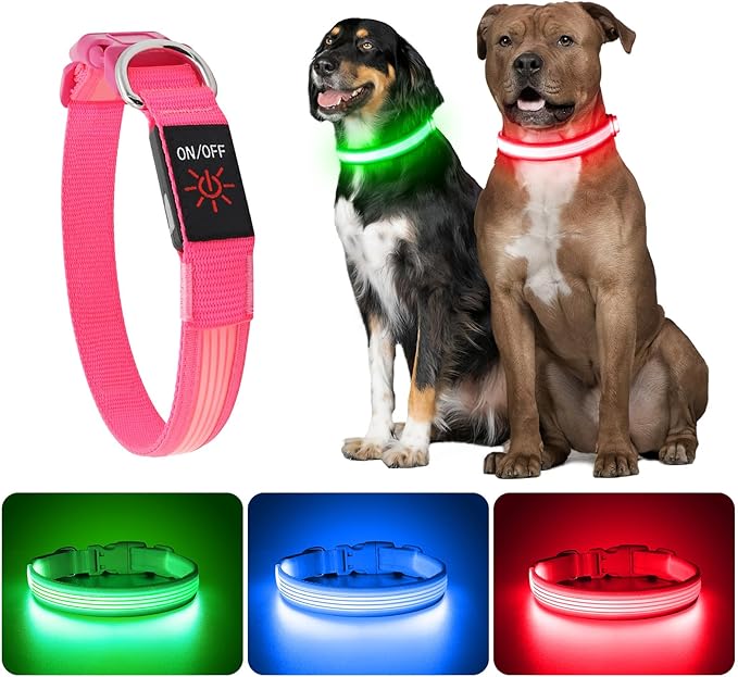 YFbrite Light up Dog Collar, USB Rechargeable LED Puppy Collar Super Bright Adjustable Glowing Dog Lights for Night Walking (Design 2- Pink, Small)