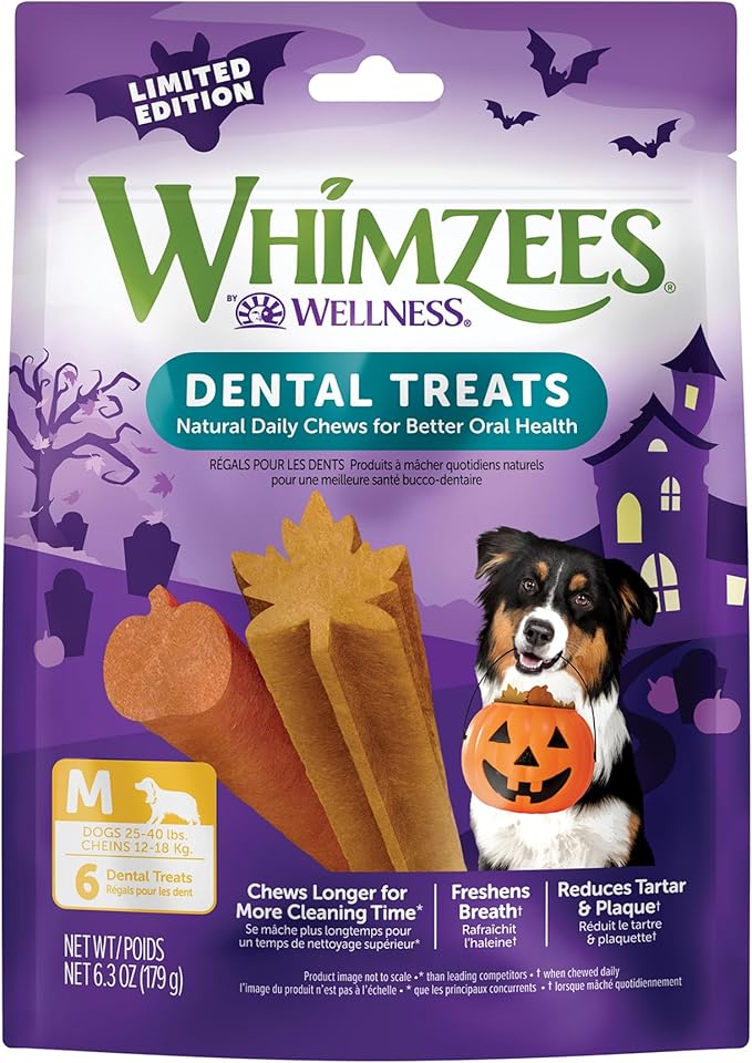 Wellness WHIMZEES Fall Dog Dental Treats, Autumn Natural Chews for Dogs, Medium Size Stick, (6 Count)