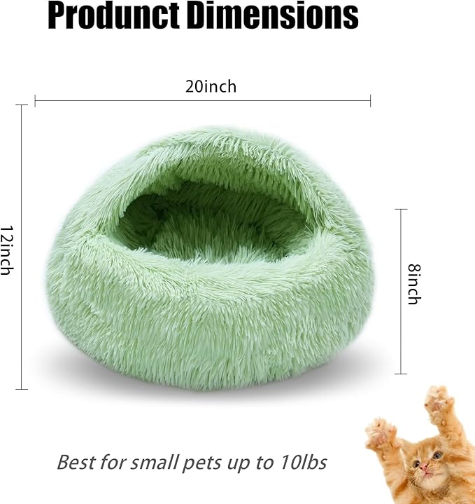 Calming Dog Beds & Cat Cave Bed with Hooded Cover,Washable Round Beds for Small Medium Pets,Anti-Slip Faux Fur Fluffy Coved Bed,Comfortable Warming Pet Bed(20 * 20inch,Green)