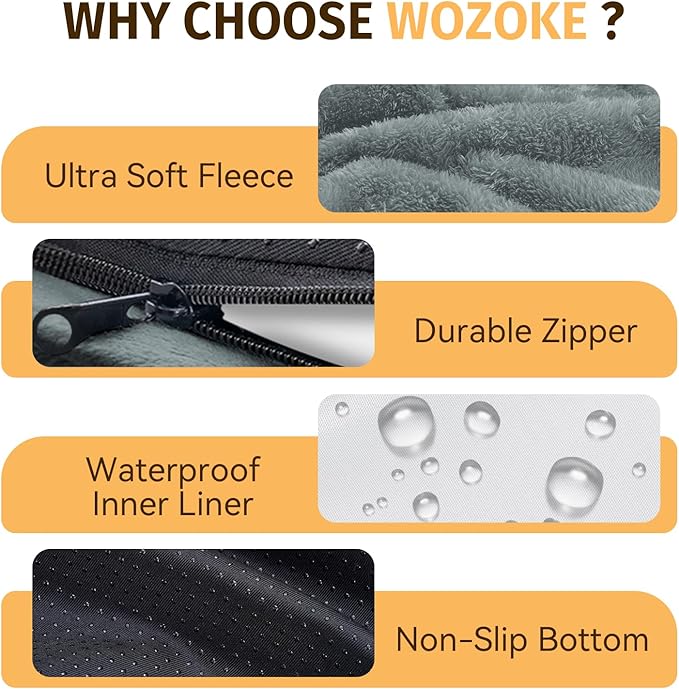 Orthopedic Washable Large Dog Bed: Cooling Dog Bed with Bolsters - Jumbo Bed Waterproof Removable Cover Non-Slip Pet Bed for Extra Large Sized - Grey