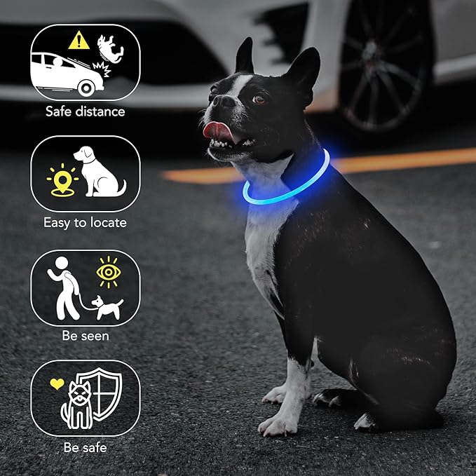 Colaseeme LED Dog Collar, Light Up Dog Collar 1 Count USB Rechargeable TPU Glow Safety Dog Necklace Light, Dog Lights for Small Medium Large Dogs, Please Do Not Use Fast Charging (Blue)