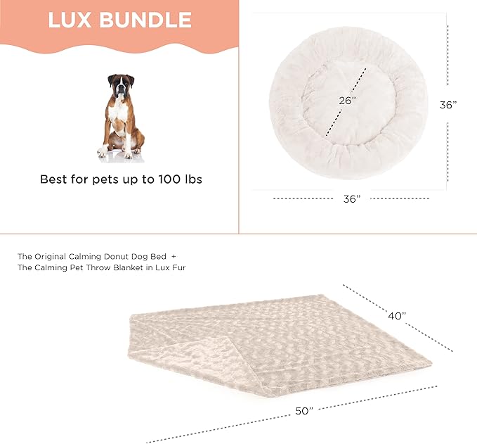 Best Friends by Sheri Bundle Set The Original Calming Lux Donut Cuddler Cat and Dog Bed + Pet Throw Blanket Oyster Large 36" x 36"
