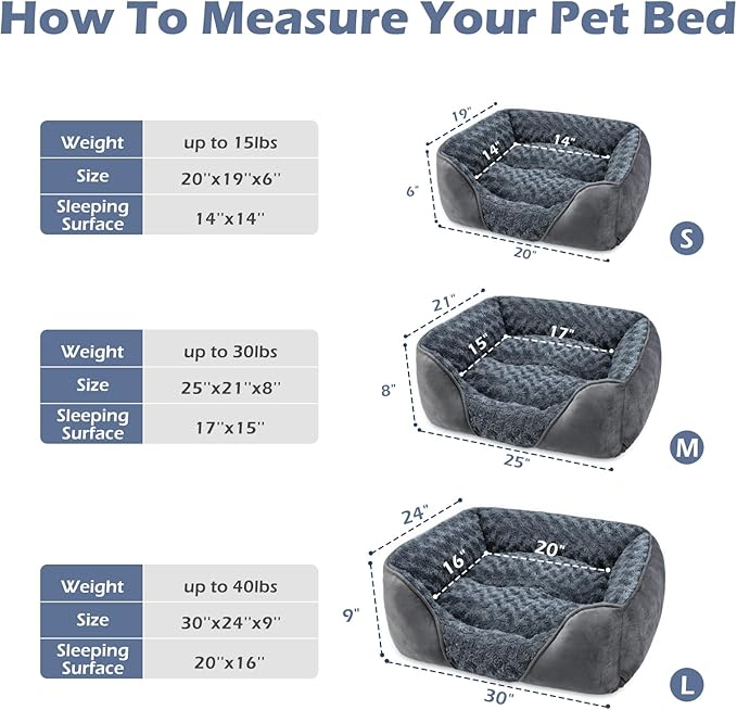 INVENHO Dog Bed for Large Medium Small Dogs, Rectangle Washable Orthopedic Dog Bed, Soft Calming Sleeping Puppy Bed Durable Pet Cuddler with Anti-Slip Bottom S(20"x19"x6")