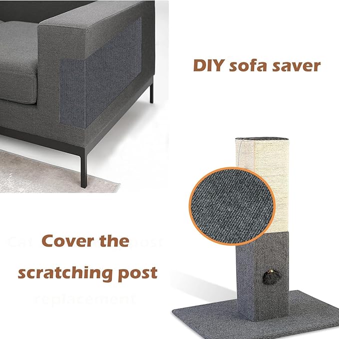 Cat Scratching Post Carpet Mat Trimmable Self-Adhesive Replacement Mat 78.7"x15.8" Cuttable Cat Scratcher Cover for Cat Tree Shelf Shelves Steps Couch Furniture Wall DIY Protector, Dark Grey
