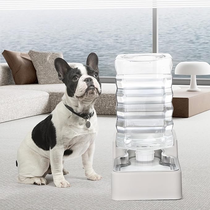 RIZZARI Stainless Steel Pet Water Feeder: 8L Automatic Leak-Proof Gravity Dispenser for Cats Dogs Indoor Outdoor Use(Beige Without Filter,8L)