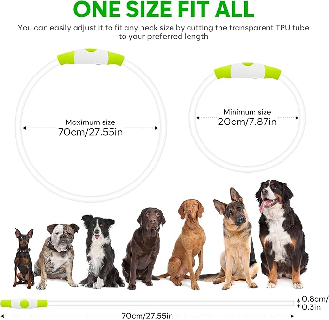 HIGO Light Up Dog Collars, USB Rechargeable LED Dog Collar, TPU Cuttable Dog Glow Collar, High Visibility Puppy Collar Safety Dog Lights for Night Walking(Green)