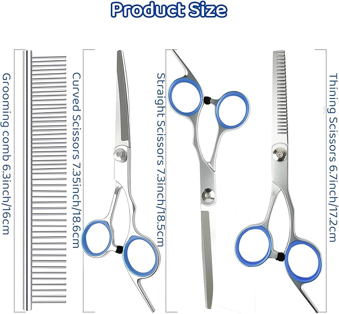 8-in-1 Dog Grooming Kit with Stainless Steel Scissors Professional Dog Trimmer for Grooming Ergonomic Curved Dog Grooming Scissors Perfect for Small and Large Dogs