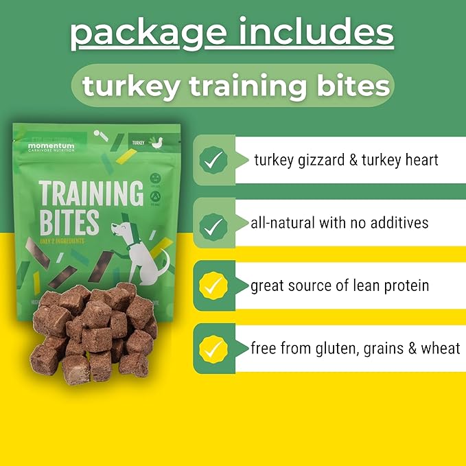 Momentum Carnivore Nutrition Freeze-Dried Turkey Training Bites – Two Ingredients-Turkey Gizzards and Hearts, All-Natural Dog Treats –Made in USA – Perfect for Training & Rewards- 2.5 oz Bag