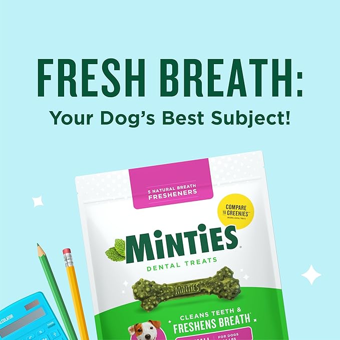 Minties Dental Chews for Dogs, 80 Count, Vet-Recommended Mint-Flavored Treats for Tiny/Small Dogs 5-24 lbs, Dental Bones Clean Teeth, Fight Bad Breath, and Removes Plaque and Tartar