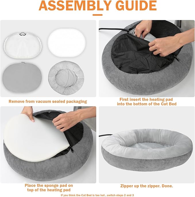 Heated Cat Bed for Cats and Small Dogs, Winter Cozy Heated Pet Bed with Warming Constant Temp, Washable Cat Bed for Indoor Cats, Electric Cat Heating Pad for Kittens, Folded Ear Cats, Elder Cats