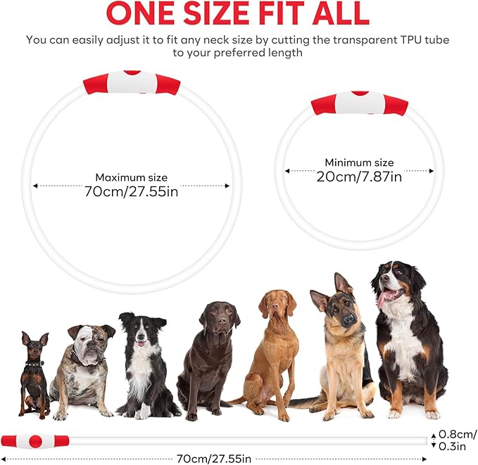 HIGO LED Dog Collar Light - USB Rechargeable Light Up Dog Collars, DIY Flash LED Dog Necklace for Your Dogs Walking at Night (Red)