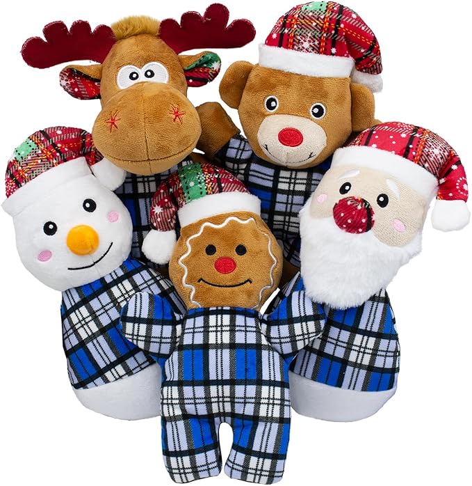 5pack Christmas Stuffed Plush Dog Interactive Dog Chew Toys for Small & Medium Dogs Durable Cute Animal Shape Squeaky for Puppy