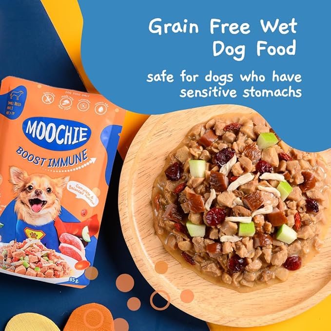MOOCHIE Grain Free Small Dogs Wet Dog Food - Boost Immune - Duck, Cranberry & Goji Berry - No Artificial Flavors or Preservative - 12 x 3 oz Pouch