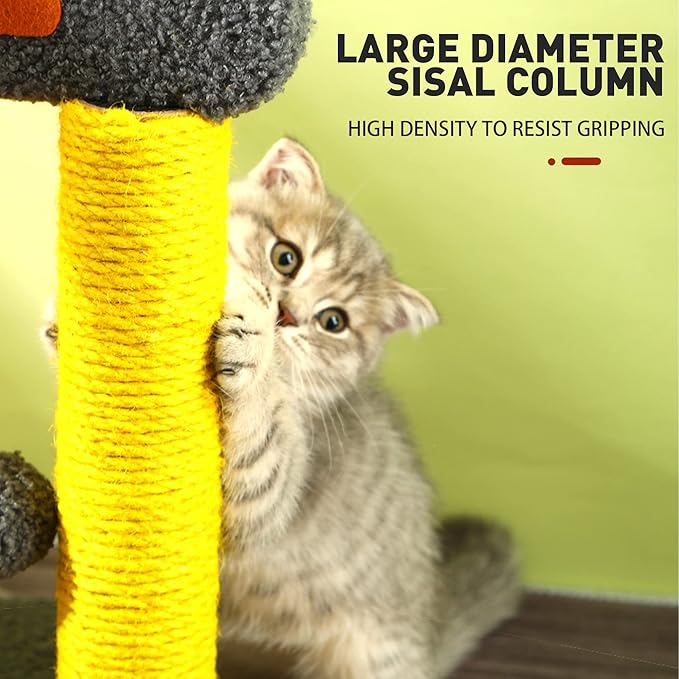 Cat Tree Tower,Cat Scratching Post, Mushroom Tall Cat Scratcher Featuring with Natural Sisal Scratching Poles and Interactive Toy Ball for Kittens and Small Cats Pet Play House
