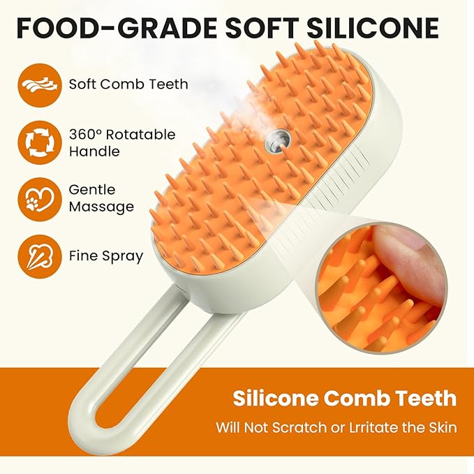 4 in 1 Cat Steam Brush for Shedding, Rechargeable Steam Brush with Foldable Handle, for Cats and Dogs Massaging and Cleaning, Multifunctional Hair Removal Comb (Cream)